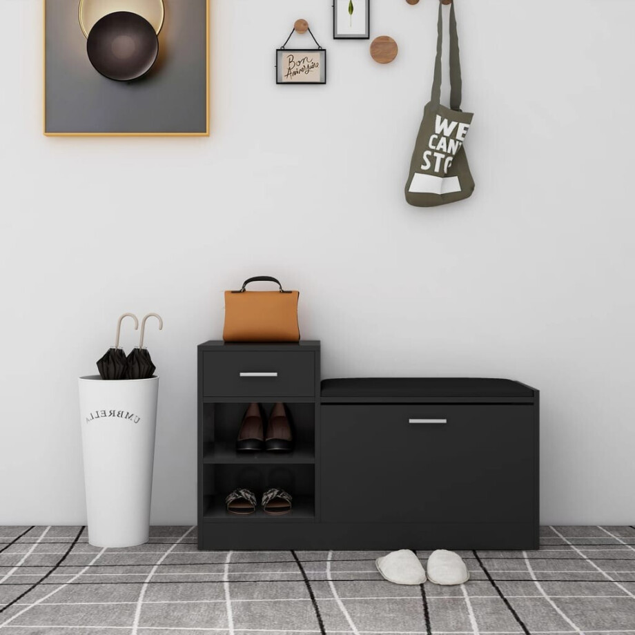 vidaXL Schoenenbank 94,5x31x57 cm bewerkt hout zwart afbeelding 1