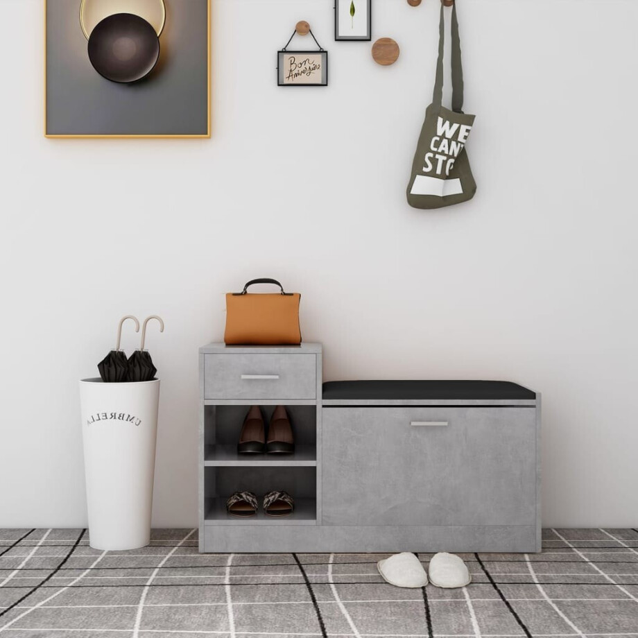 vidaXL Schoenenbank 94,5x31x57 cm bewerkt hout betongrijs afbeelding 1