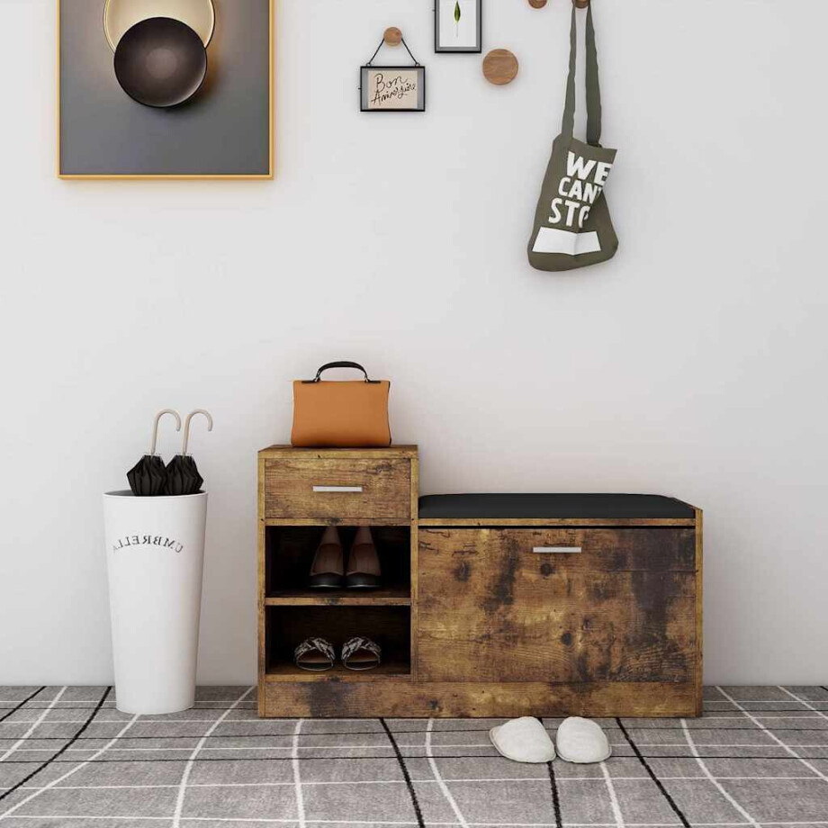 vidaXL Schoenenbank 94,5x31x57 cm bewerkt hout gerookt eikenkleurig vidaXL Schoenenbank 94,5x31x57 cm bewerkt hout gerookt eikenkleurig afbeelding 1