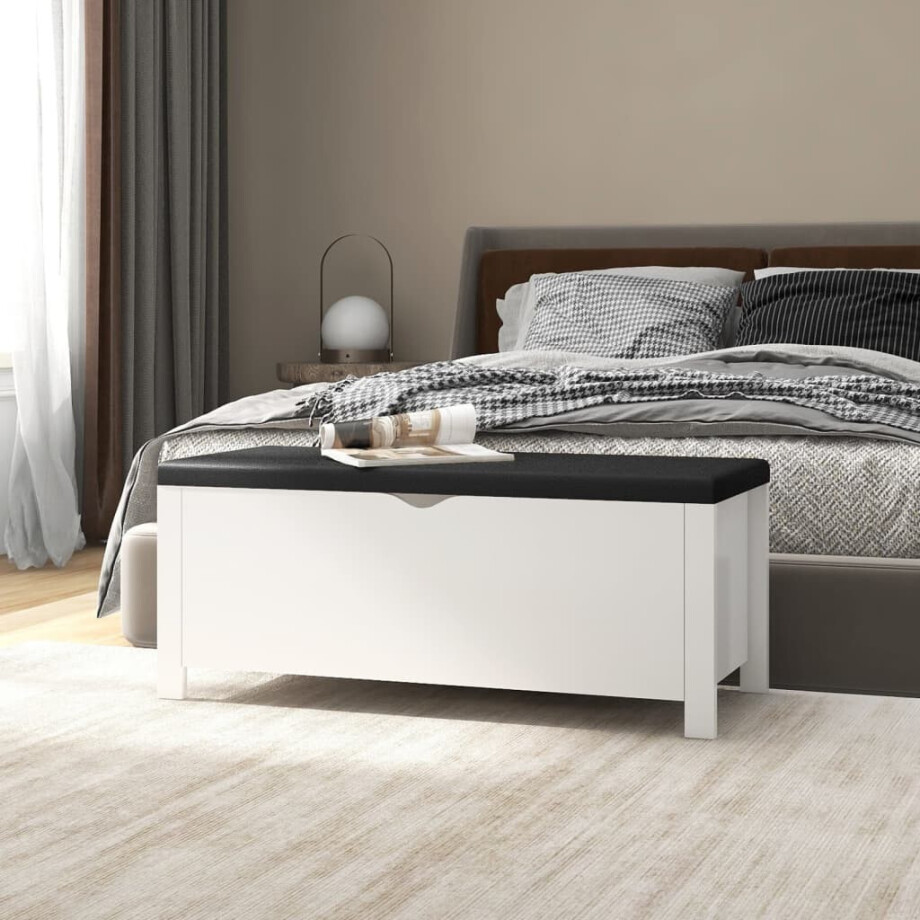 vidaXL Opbergbox met kussen 105x40x45 cm bewerkt hout wit afbeelding 1