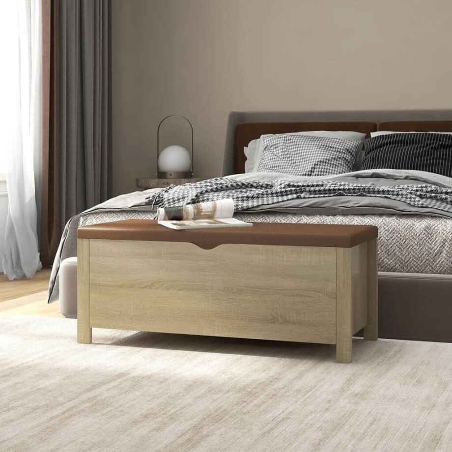 vidaXL Opbergbox met kussen 105x40x45cm bewerkt hout sonoma eikenkleur vidaXL Opbergbox met kussen 105x40x45cm bewerkt hout sonoma eikenkleur afbeelding 1