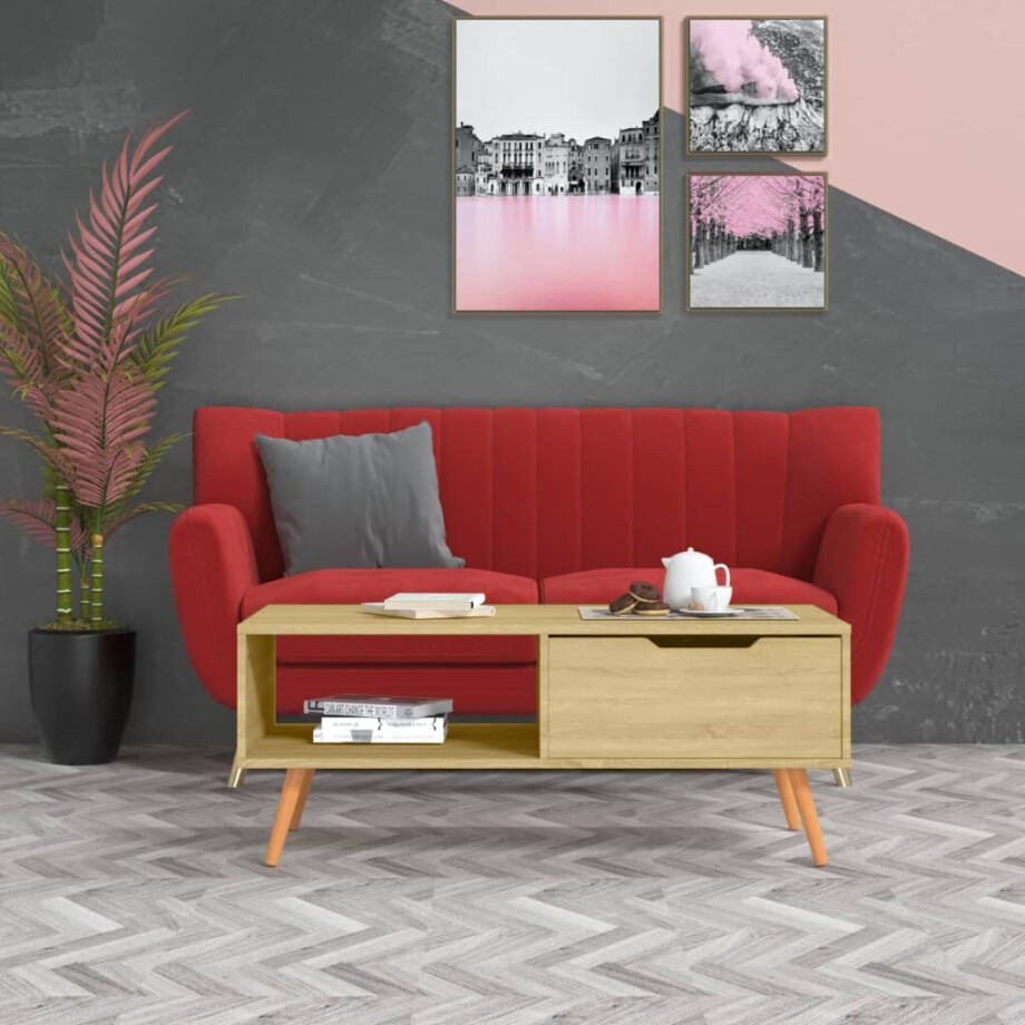 vidaXL Salontafel 100x49,5x43 cm bewerkt hout sonoma eikenkleurig afbeelding 1
