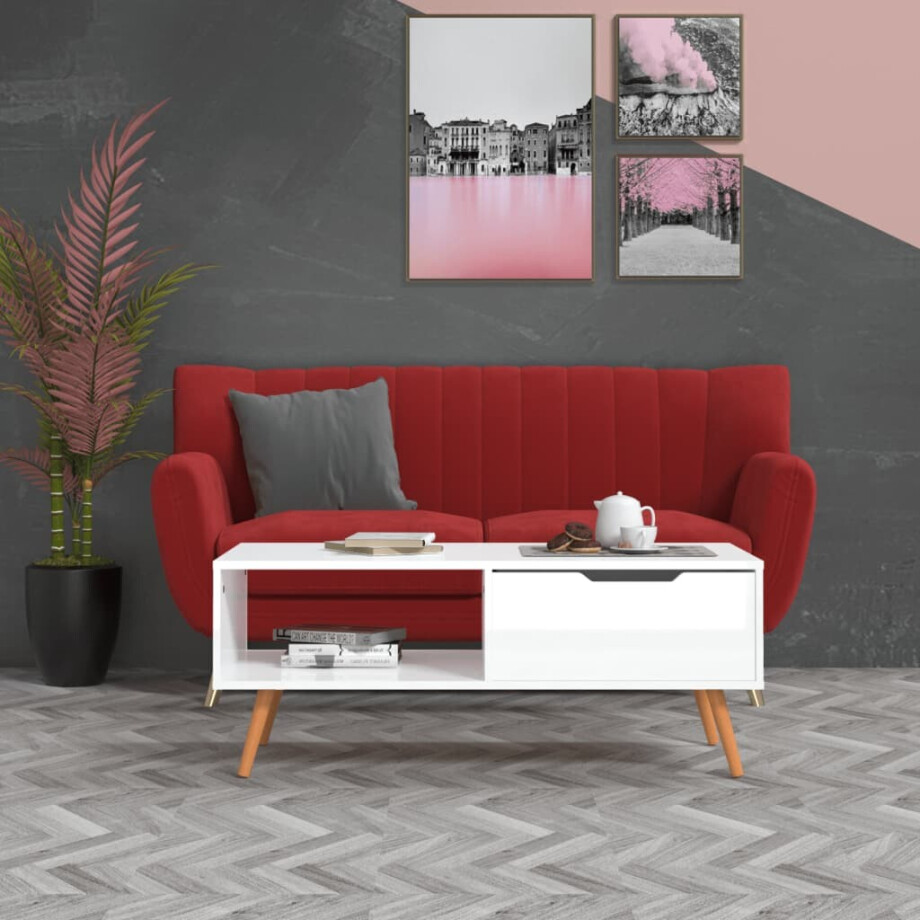 vidaXL Salontafel 100x49,5x43 cm bewerkt hout hoogglans wit afbeelding 1