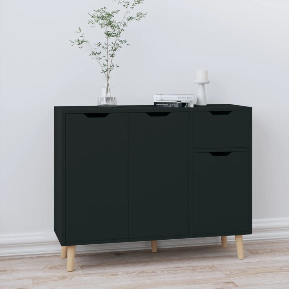 vidaXL Dressoir 90x30x72 bewerkt hout zwart afbeelding 1