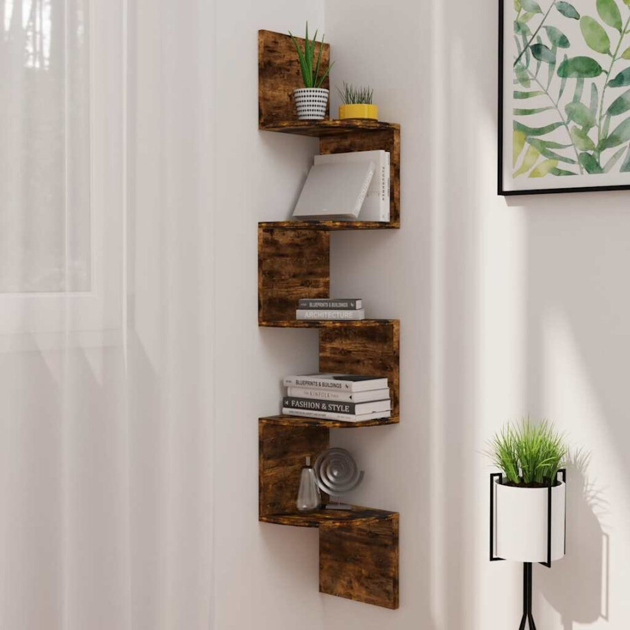 vidaXL Hoekwandschap 19x19x123 cm bewerkt hout gerookt eikenkleurig vidaXL Hoekwandschap 19x19x123 cm bewerkt hout gerookt eikenkleurig afbeelding 1