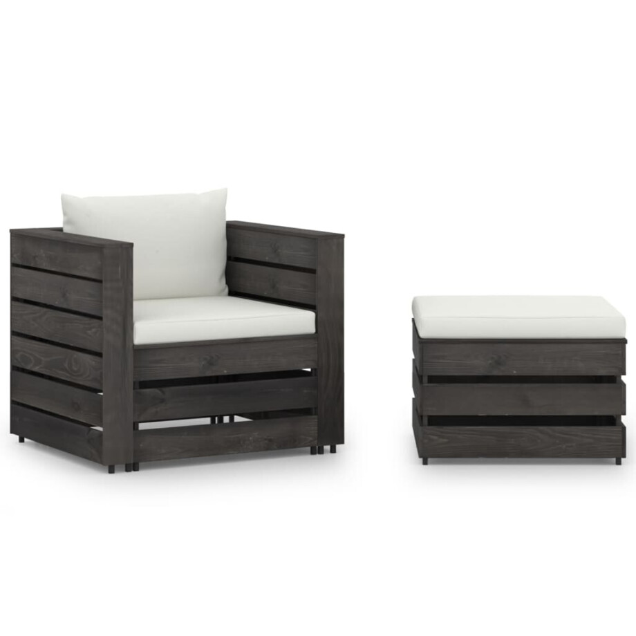 vidaXL 2-delige Loungeset met kussens grijs geïmpregneerd hout vidaXL 2-delige Loungeset met kussens grijs geïmpregneerd hout afbeelding 1