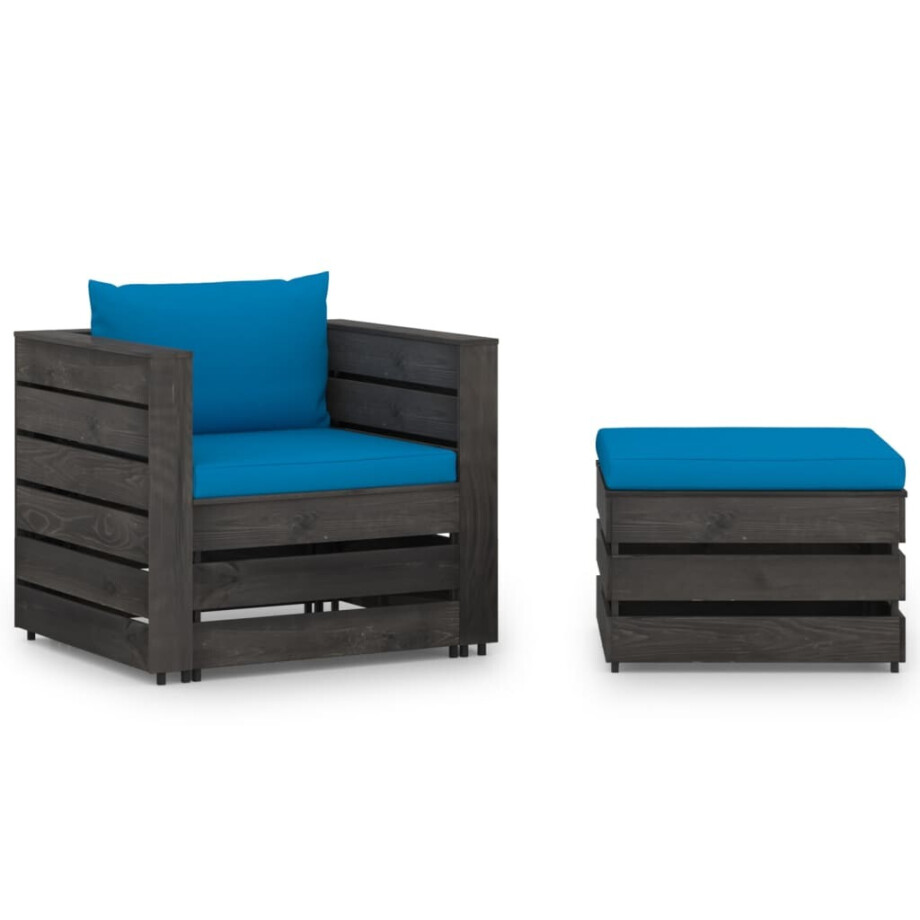 vidaXL 2-delige Loungeset met kussens grijs geïmpregneerd hout afbeelding 1