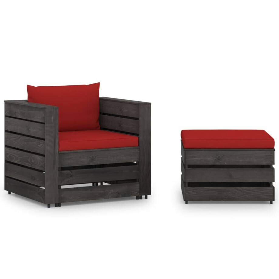 vidaXL 2-delige Loungeset met kussens grijs geïmpregneerd hout afbeelding 1