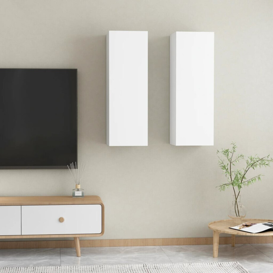 vidaXL Tv-meubels 2 st 30,5x30x90 cm bewerkt hout wit vidaXL Tv-meubels 2 st 30,5x30x90 cm bewerkt hout wit afbeelding 1