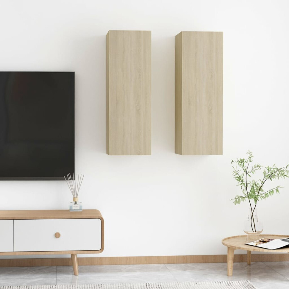 vidaXL Tv-meubels 2 st 30,5x30x90 cm bewerkt hout sonoma eikenkleurig afbeelding 1