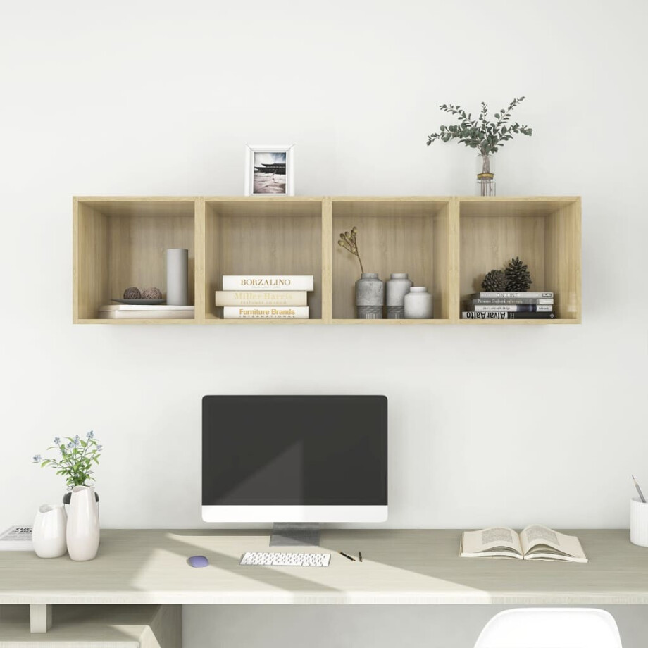 vidaXL Wandkasten 4 st 37x37x37 cm bewerkt hout sonoma eikenkleurig afbeelding 1