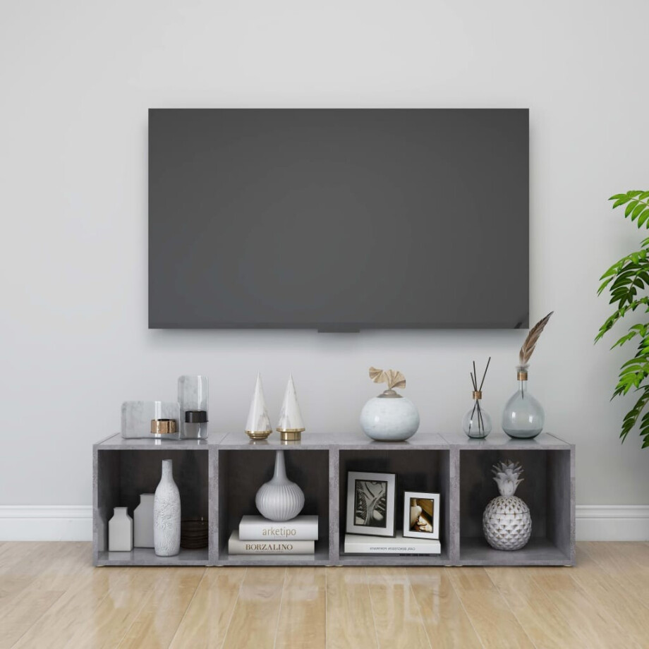 vidaXL Tv-meubelen 4 st 37x35x37 cm bewerkt hout betongrijs vidaXL Tv-meubelen 4 st 37x35x37 cm bewerkt hout betongrijs afbeelding 1