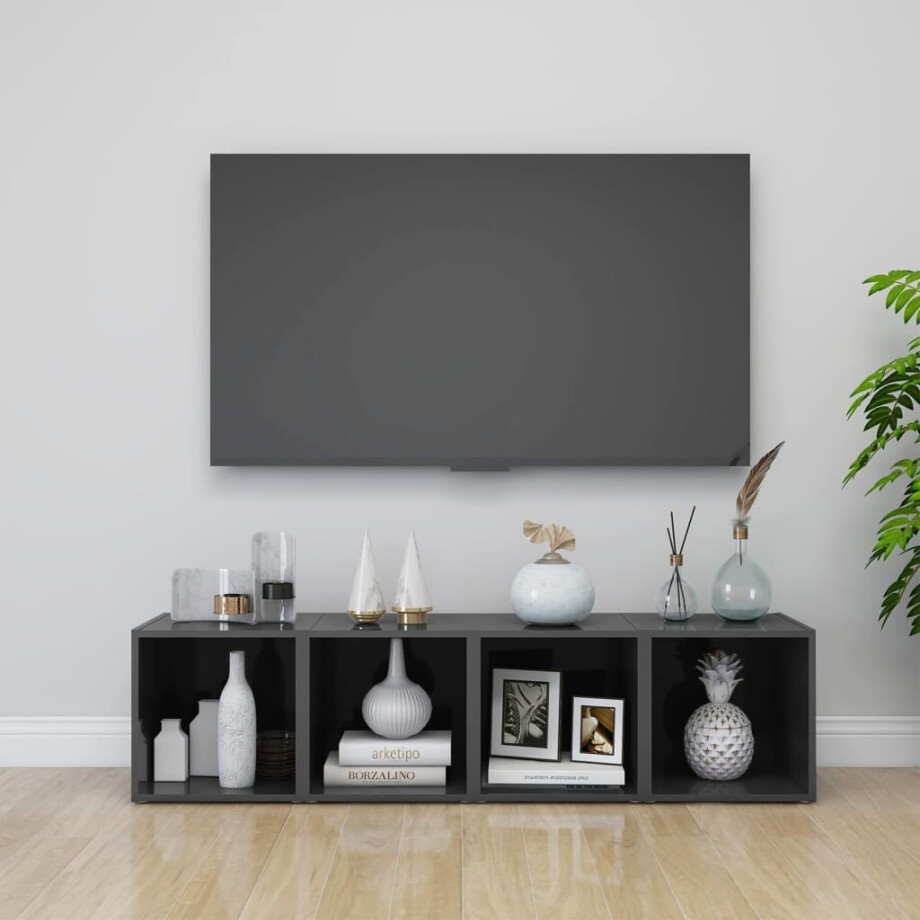 vidaXL Tv-meubelen 4 st 37x35x37 cm bewerkt hout hoogglans grijs afbeelding 1