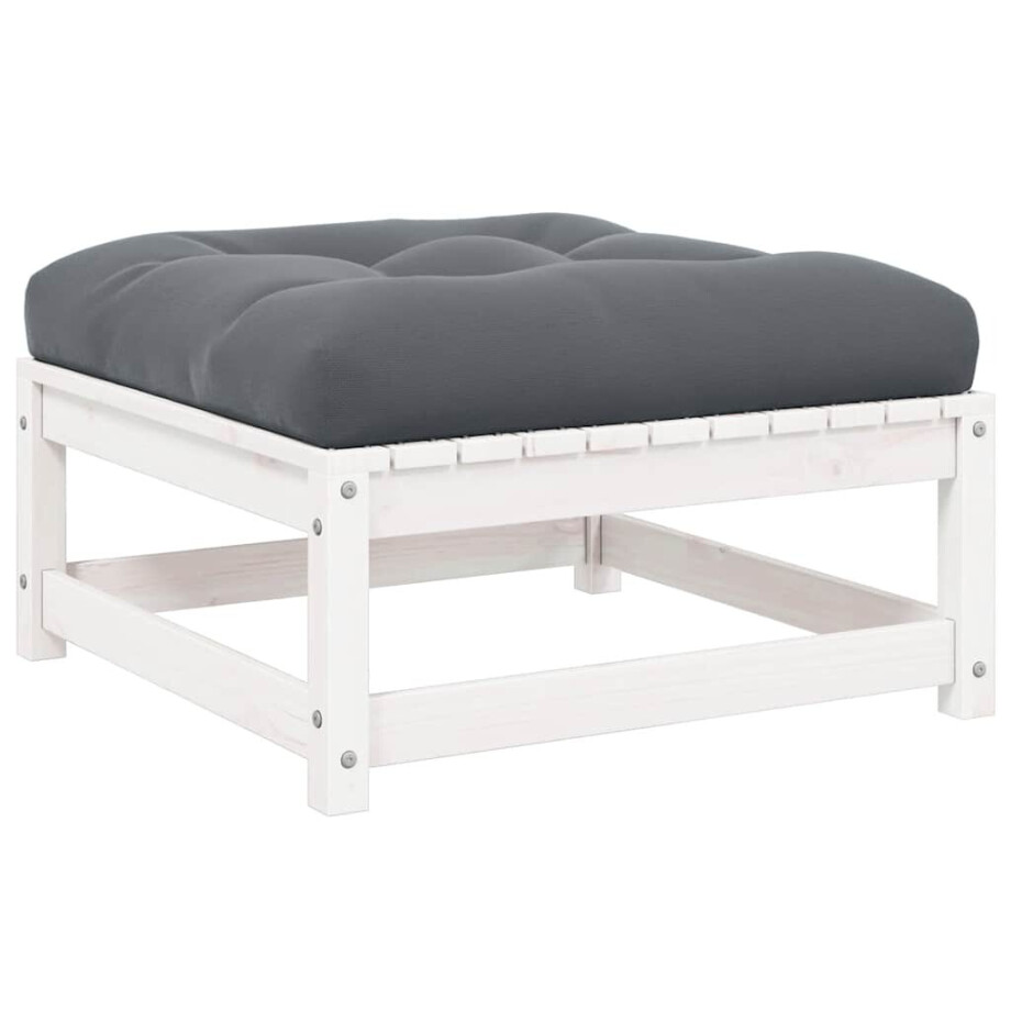 vidaXL Tuinvoetenbank met kussen massief grenenhout wit afbeelding 1