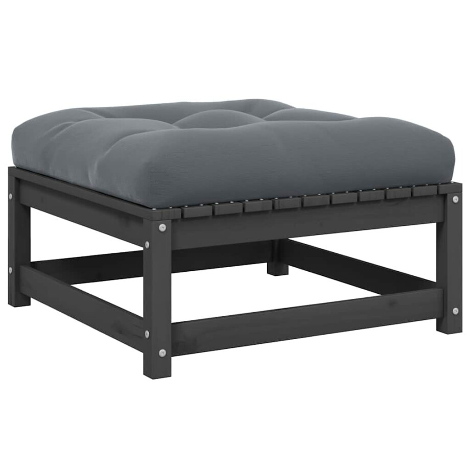 vidaXL Tuinvoetenbank met kussen massief grenenhout grijs vidaXL Tuinvoetenbank met kussen massief grenenhout grijs afbeelding 1