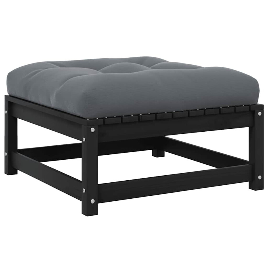 vidaXL Tuinvoetenbank met kussen massief grenenhout zwart vidaXL Tuinvoetenbank met kussen massief grenenhout zwart afbeelding 1