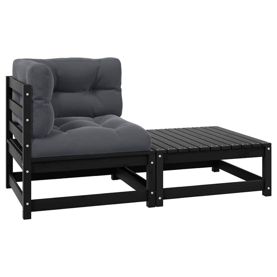 vidaXL 2-delige Loungeset met kussens massief grenenhout zwart vidaXL 2-delige Loungeset met kussens massief grenenhout zwart afbeelding 1