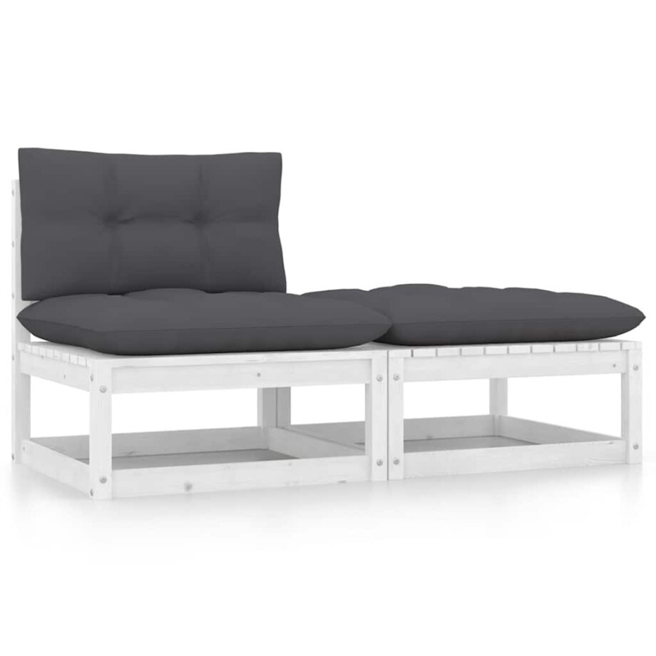 vidaXL 2-delige Loungeset met kussens massief grenenhout wit afbeelding 1