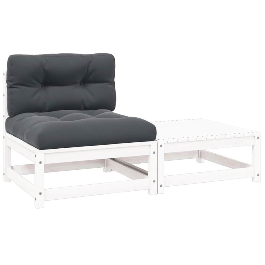 vidaXL 2-delige Loungeset met kussens massief grenenhout wit afbeelding 1