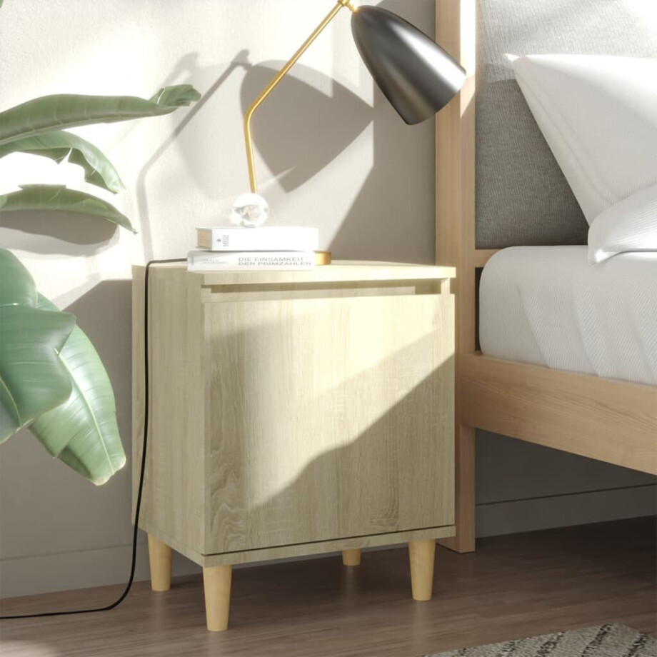 vidaXL Nachtkastjes 2 st met houten poten 40x30x50 cm sonoma eiken vidaXL Nachtkastjes 2 st met houten poten 40x30x50 cm sonoma eiken afbeelding 1