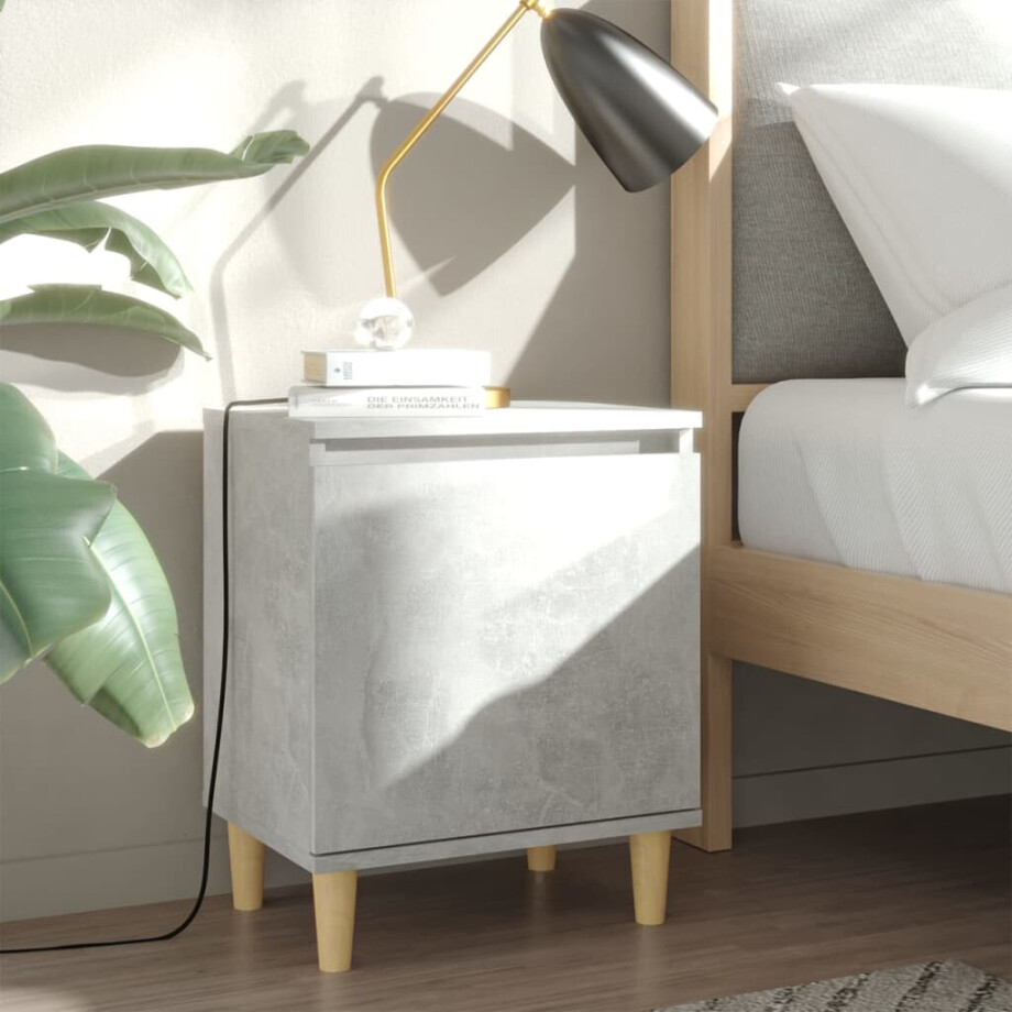 vidaXL Nachtkastjes 2 st met houten poten 40x30x50 cm betongrijs vidaXL Nachtkastjes 2 st met houten poten 40x30x50 cm betongrijs afbeelding 1