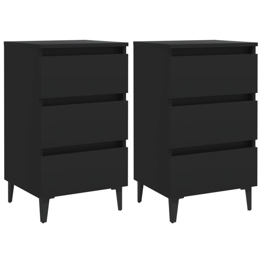 vidaXL Nachtkastjes 2 st met metalen poten 40x35x69 cm zwart afbeelding 1