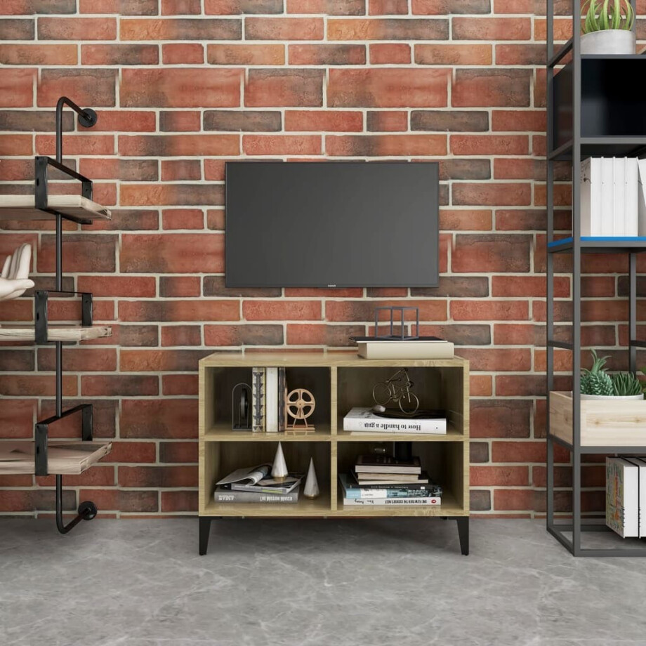 vidaXL Tv-meubel met metalen poten 69,5x30x50 cm sonoma eikenkleurig afbeelding 1