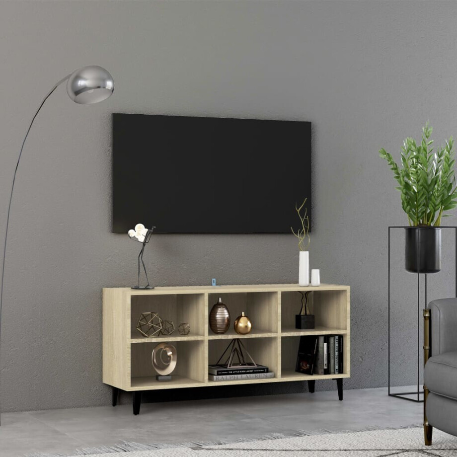 vidaXL Tv-meubel met metalen poten 103,5x30x50 cm sonoma eikenkleurig vidaXL Tv-meubel met metalen poten 103,5x30x50 cm sonoma eikenkleurig afbeelding 1