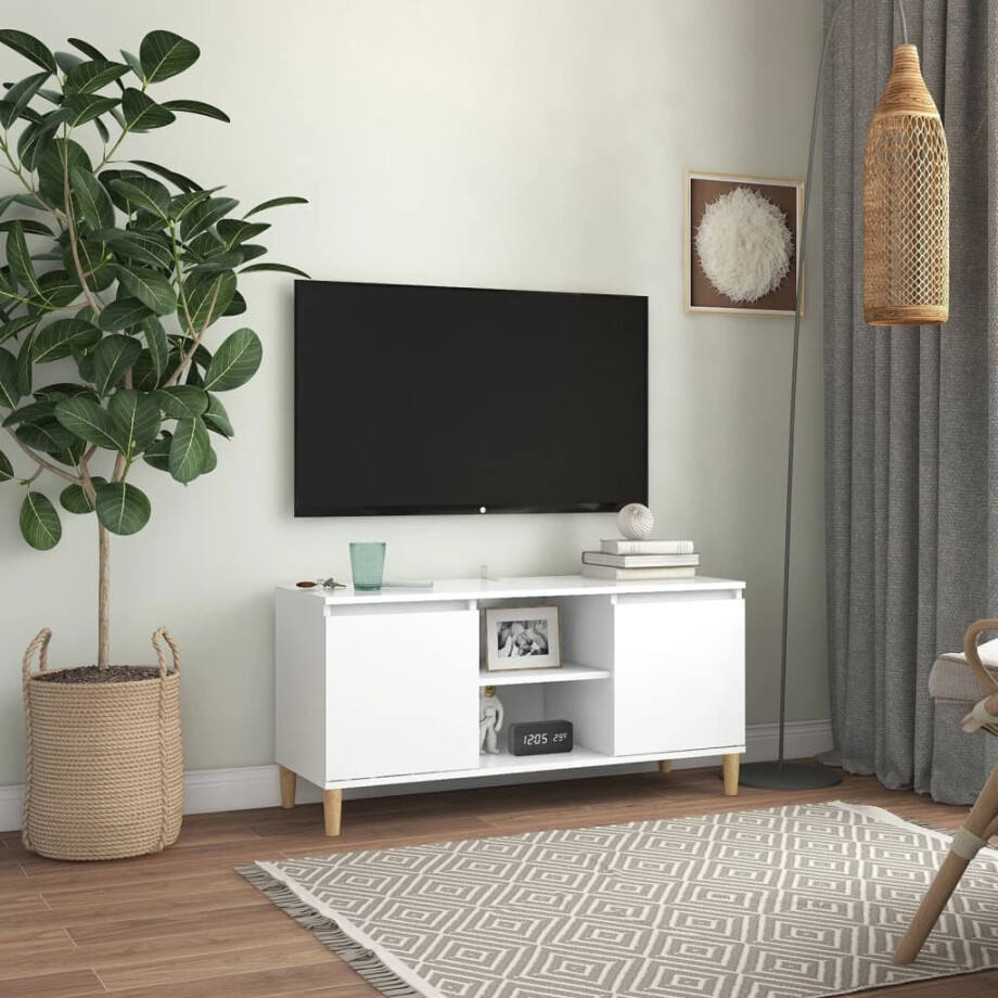 vidaXL Tv-meubel met massief houten poten 103,5x35x50 cm wit vidaXL Tv-meubel met massief houten poten 103,5x35x50 cm wit afbeelding 1