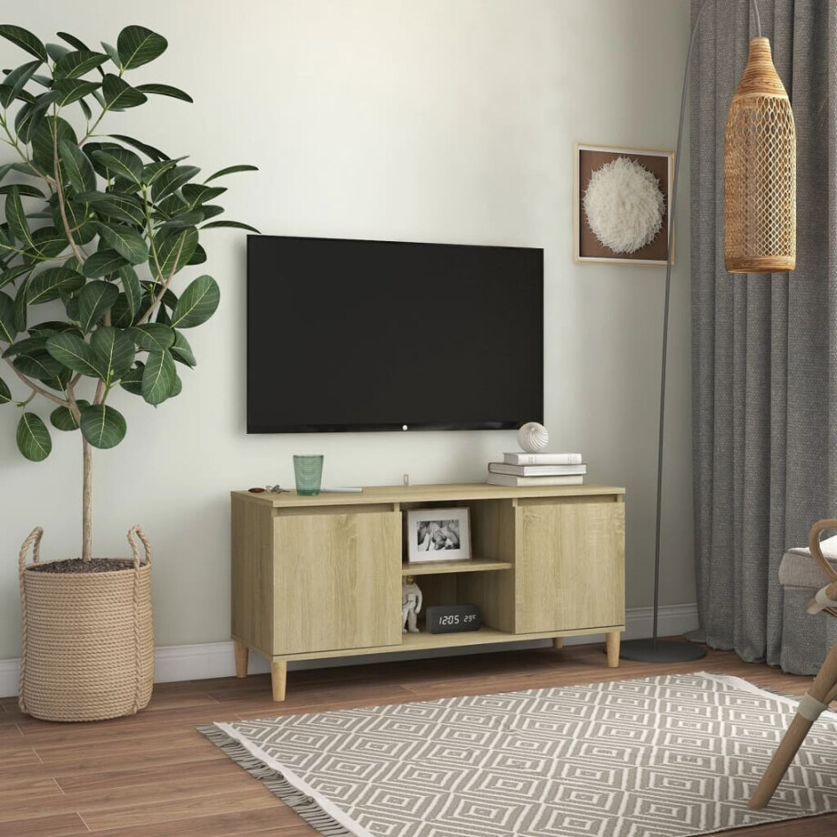 vidaXL Tv-meubel met houten poten 103,5x35x50 cm sonoma eikenkleurig vidaXL Tv-meubel met houten poten 103,5x35x50 cm sonoma eikenkleurig afbeelding 1