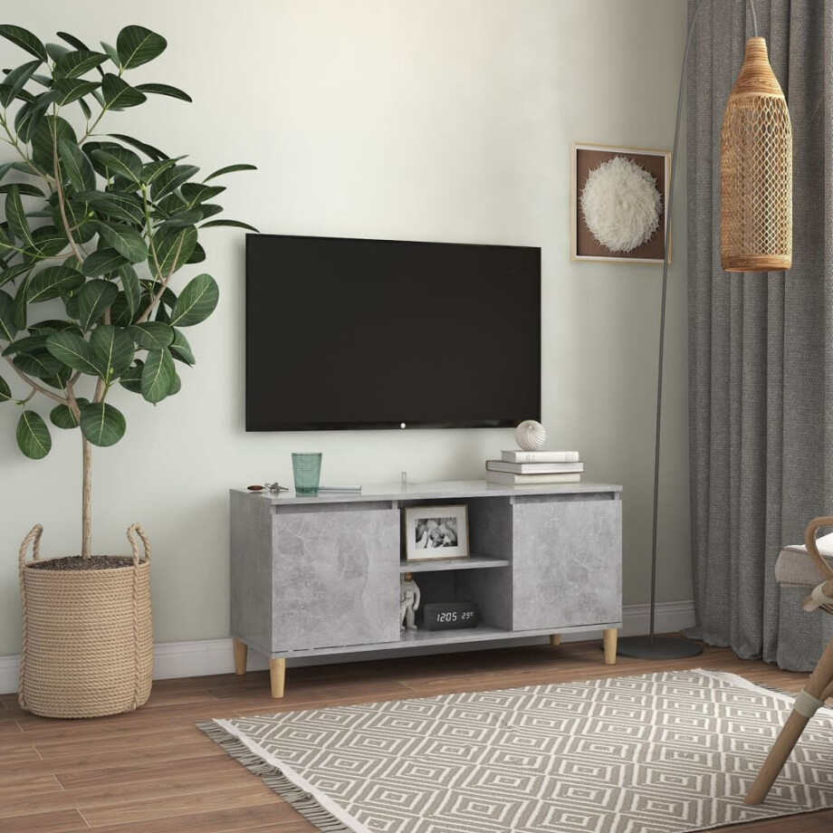 vidaXL Tv-meubel met massief houten poten 103,5x35x50 cm betongrijs afbeelding 1