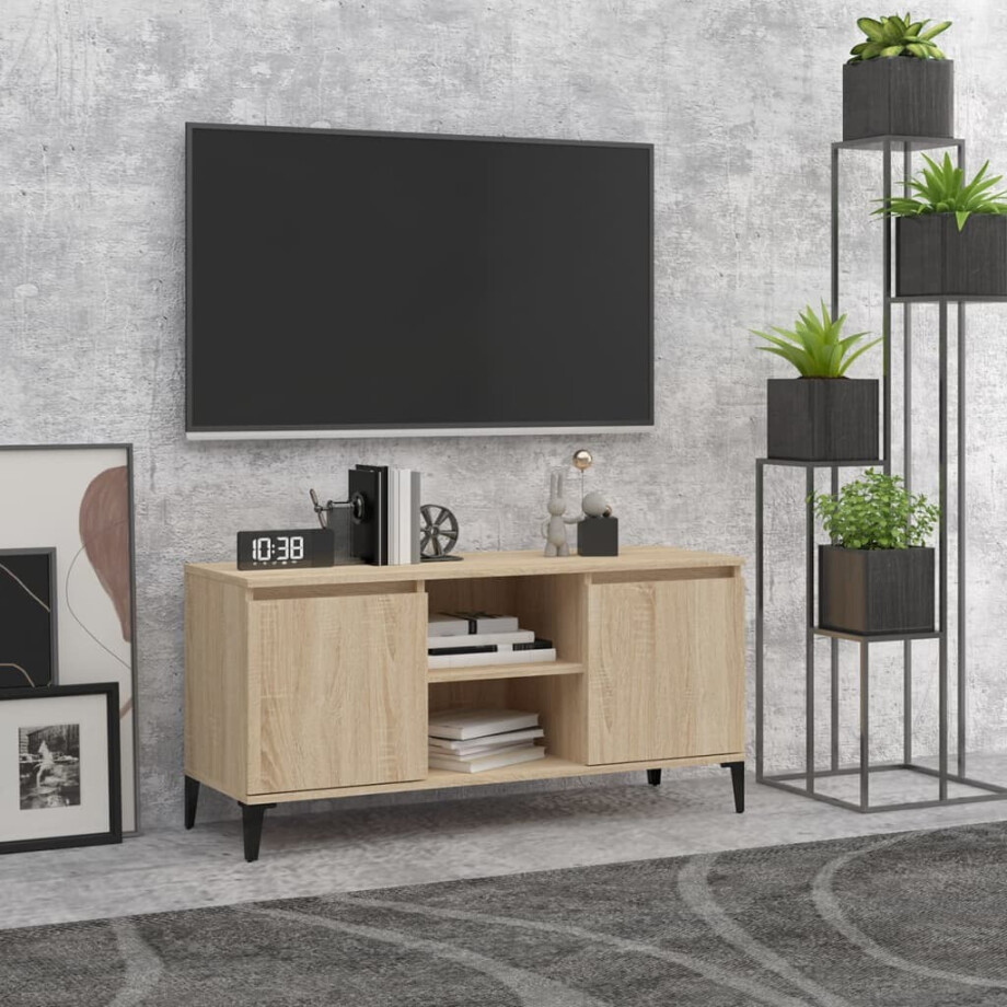 vidaXL Tv-meubel met metalen poten 103,5x35x50 cm sonoma eikenkleurig vidaXL Tv-meubel met metalen poten 103,5x35x50 cm sonoma eikenkleurig afbeelding 1