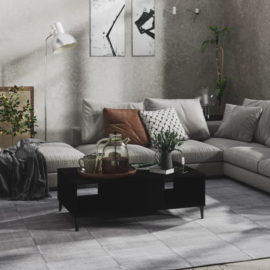 vidaXL Salontafel 103,5x60x35 cm bewerkt hout zwart afbeelding 1