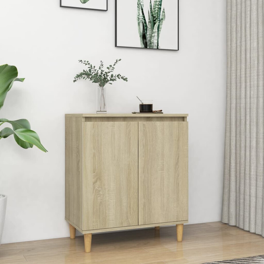 vidaXL Dressoir met houten poten 60x35x70 cm bewerkt hout sonoma eiken vidaXL Dressoir met houten poten 60x35x70 cm bewerkt hout sonoma eiken afbeelding 1