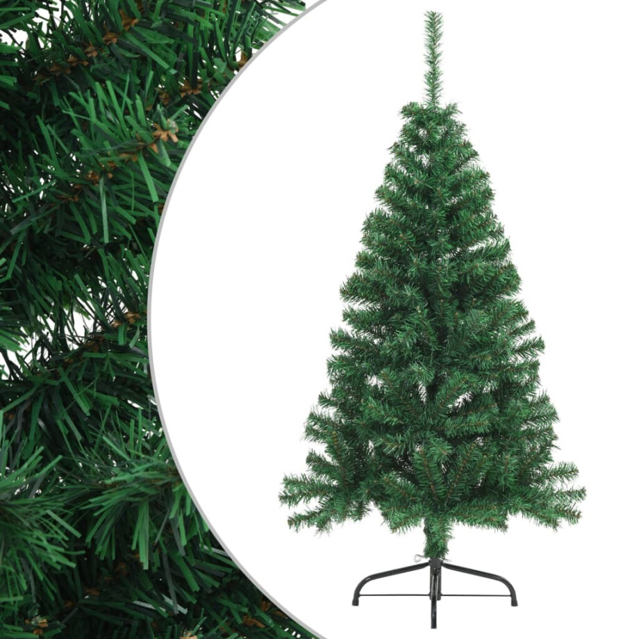 vidaXL Kunstkerstboom met standaard half 120 cm PVC groen afbeelding 1