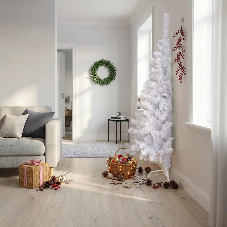 vidaXL Kunstkerstboom met standaard half 180 cm PVC wit afbeelding 1