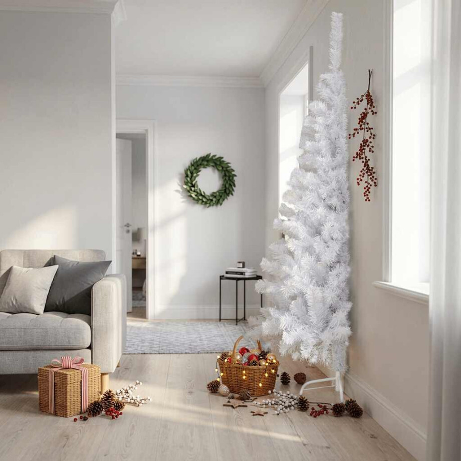 vidaXL Kunstkerstboom met standaard half 210 cm PVC groen afbeelding 1