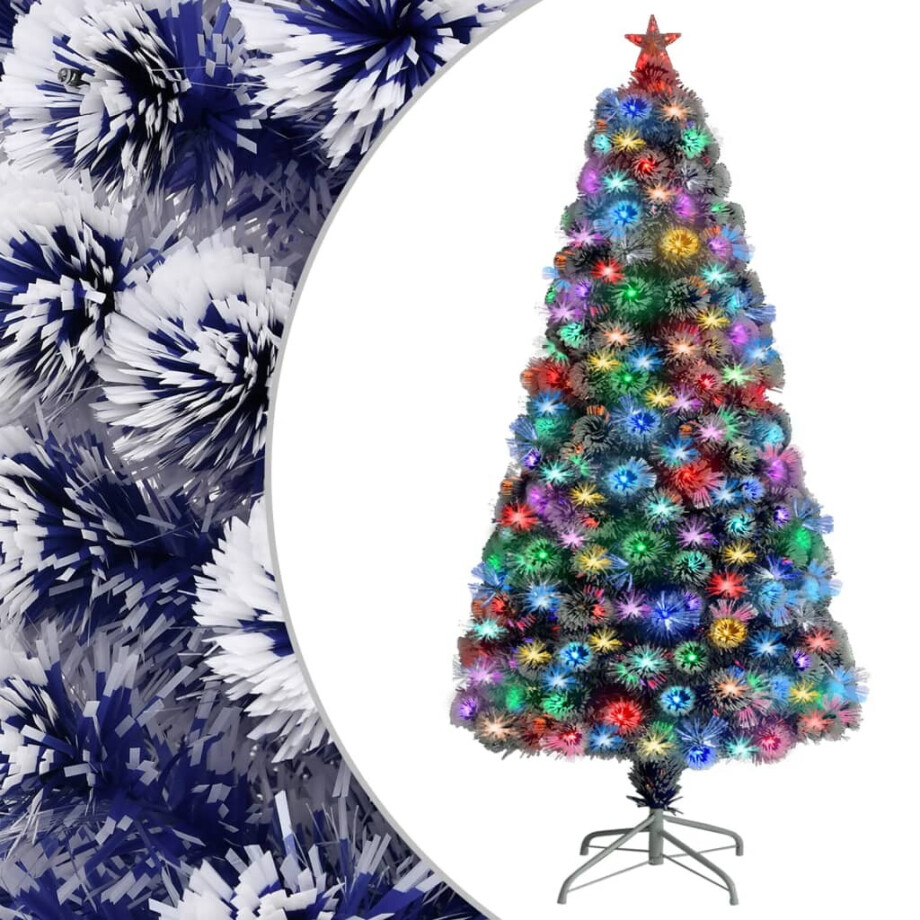 vidaXL Kunstkerstboom met verlichting 120 cm glasvezel wit en blauw vidaXL Kunstkerstboom met verlichting 120 cm glasvezel wit en blauw afbeelding 1