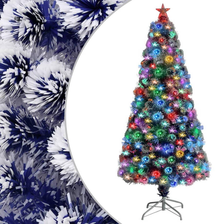 vidaXL Kunstkerstboom met verlichting 150 cm glasvezel wit en blauw afbeelding 1