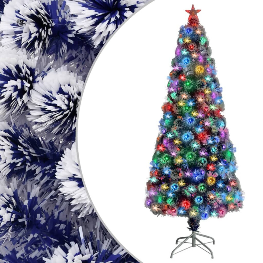 vidaXL Kunstkerstboom met verlichting 180 cm glasvezel wit en blauw afbeelding 1