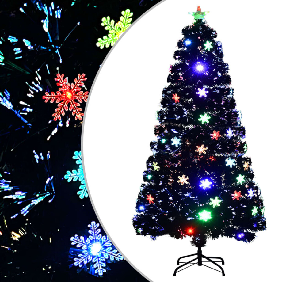 vidaXL Kerstboom met LED-sneeuwvlokken 120 cm glasvezel zwart afbeelding 1