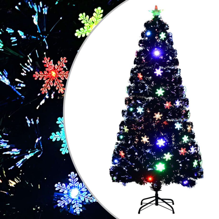 vidaXL Kerstboom met LED-sneeuwvlokken 150 cm glasvezel zwart afbeelding 1