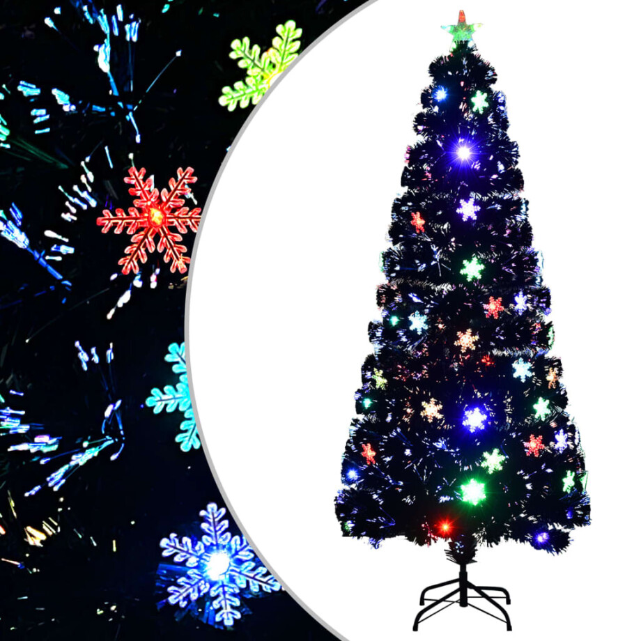 vidaXL Kerstboom met LED-sneeuwvlokken 180 cm glasvezel zwart afbeelding 1