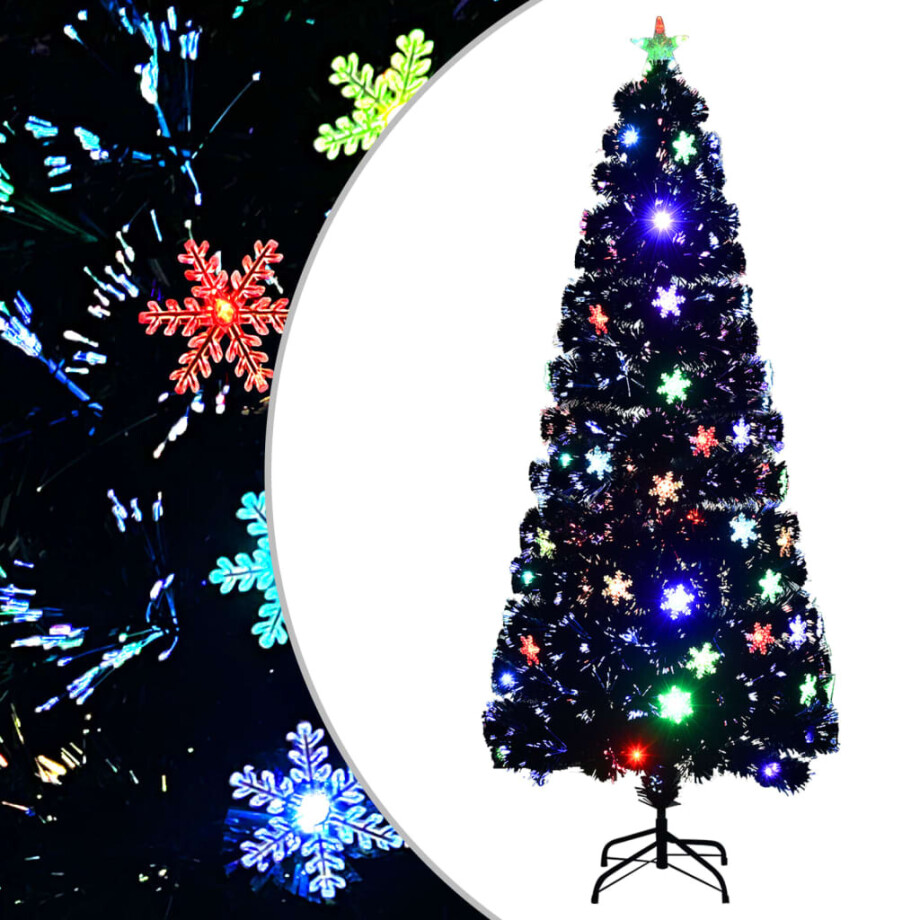 vidaXL Kerstboom met LED-sneeuwvlokken 210 cm glasvezel zwart vidaXL Kerstboom met LED-sneeuwvlokken 210 cm glasvezel zwart afbeelding 1