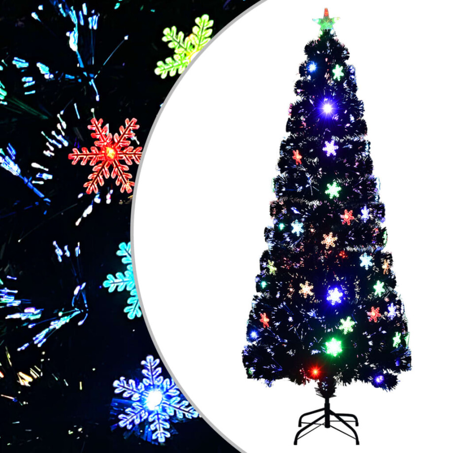 vidaXL Kerstboom met LED-sneeuwvlokken 240 cm glasvezel zwart vidaXL Kerstboom met LED-sneeuwvlokken 240 cm glasvezel zwart afbeelding 1