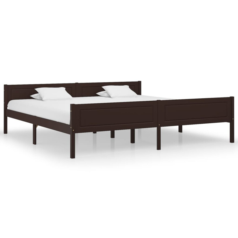 vidaXL Bedframe massief grenenhout donkerbruin 200x200 cm afbeelding 1