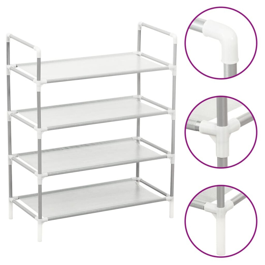 vidaXL Schoenenrek met 4 schappen metaal en nonwoven stof zilverkleur vidaXL Schoenenrek met 4 schappen metaal en nonwoven stof zilverkleur afbeelding 1