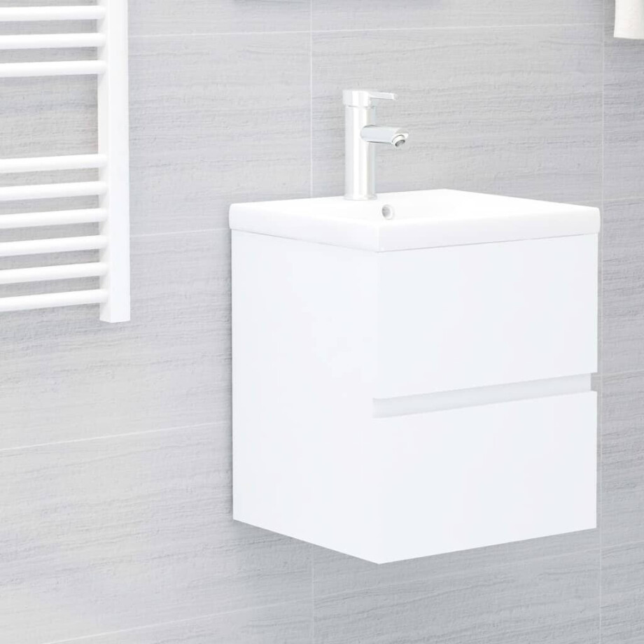 vidaXL Wastafelkast met ingebouwde wastafel spaanplaat wit afbeelding 1