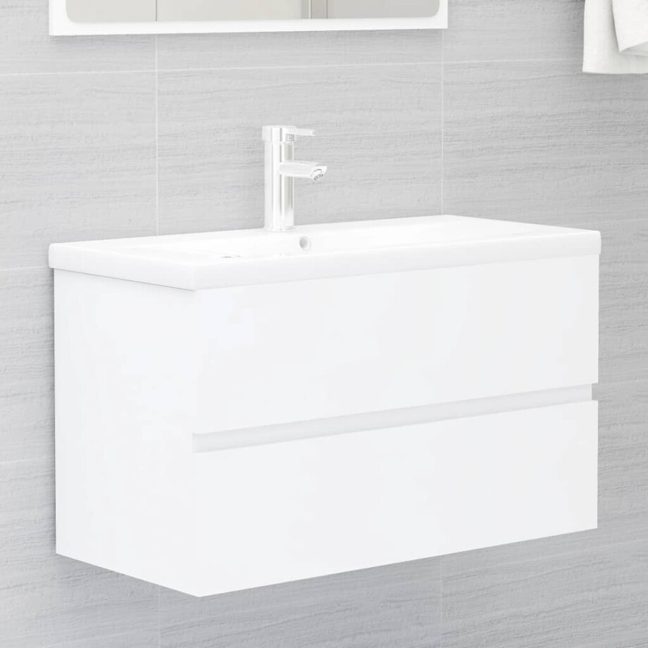 vidaXL Wastafelkast met ingebouwde wastafel spaanplaat wit afbeelding 1
