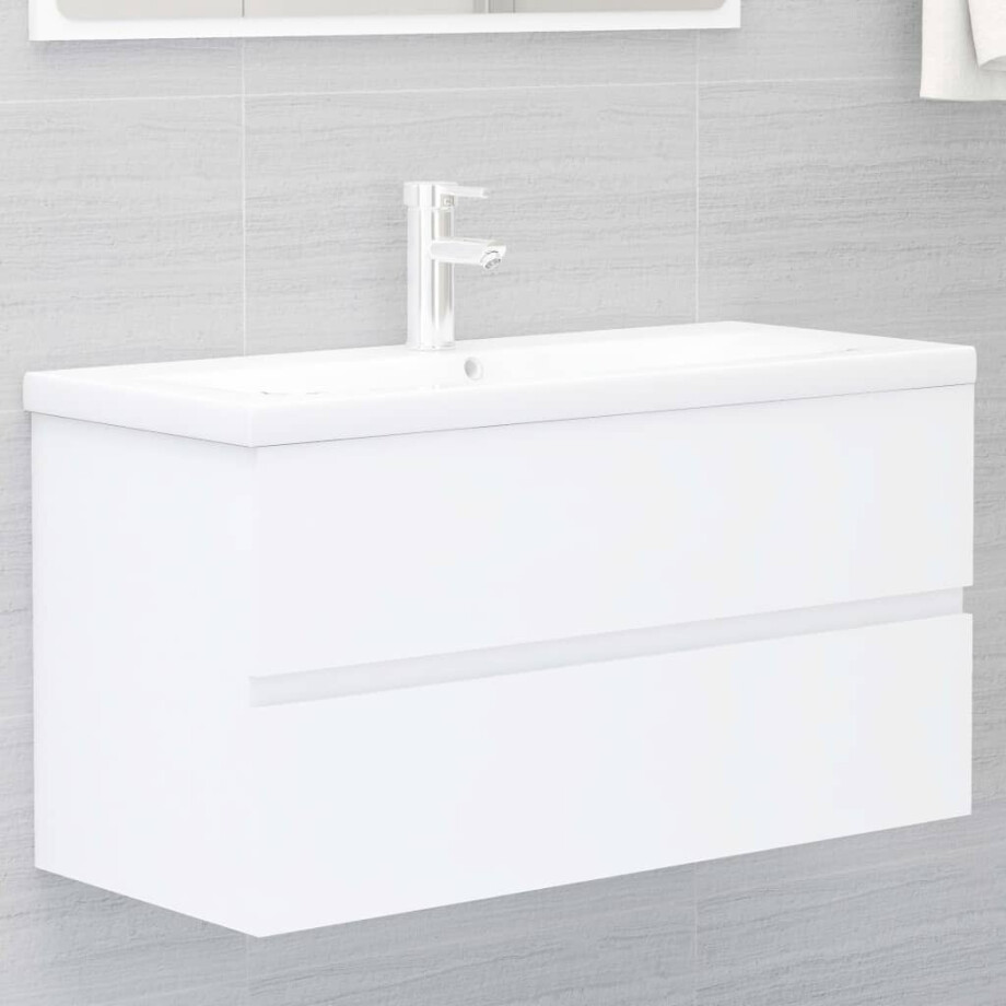 vidaXL Wastafelkast met ingebouwde wastafel spaanplaat wit afbeelding 1